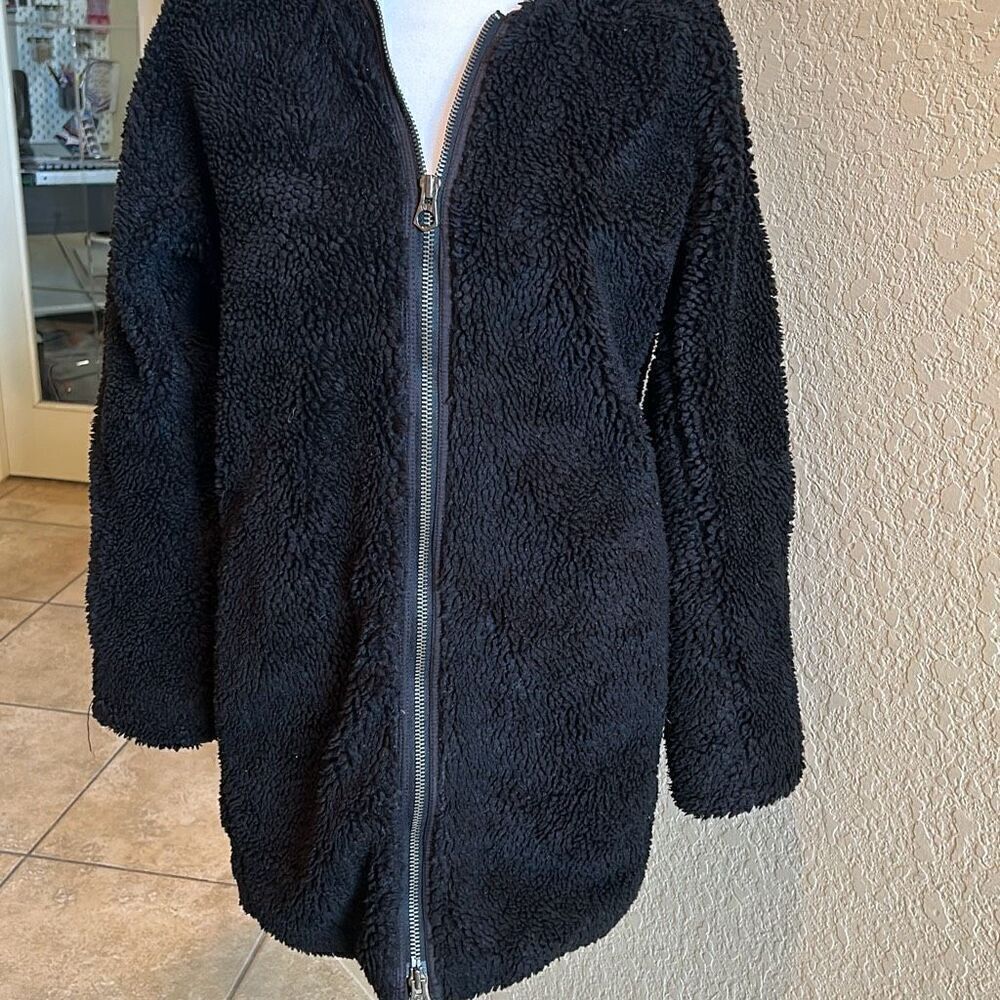 Madewell Women's XXS Oversized Longline Sherpa Fleece Jacket Solid Black Cozy - Picture 2 of 13